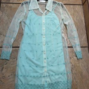 Hugo Buscati light blue lace dress with matching slip dress, XS